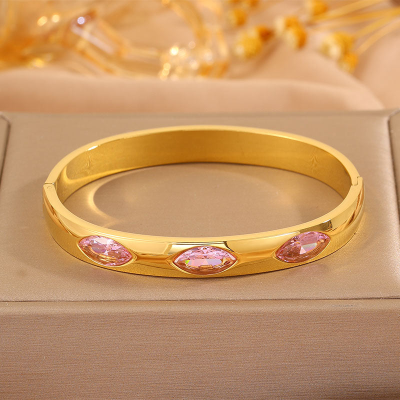 Roman Style Oval Bangle For St. Patrick Featuring 304 Stainless Steel With 18K Real Gold Plated And Stone-Free Inlay