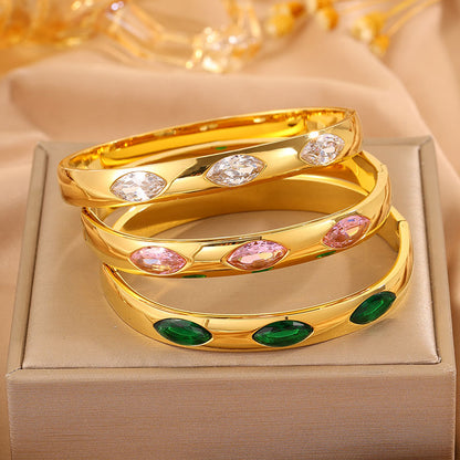 Roman Style Oval Bangle For St. Patrick Featuring 304 Stainless Steel With 18K Real Gold Plated And Stone-Free Inlay