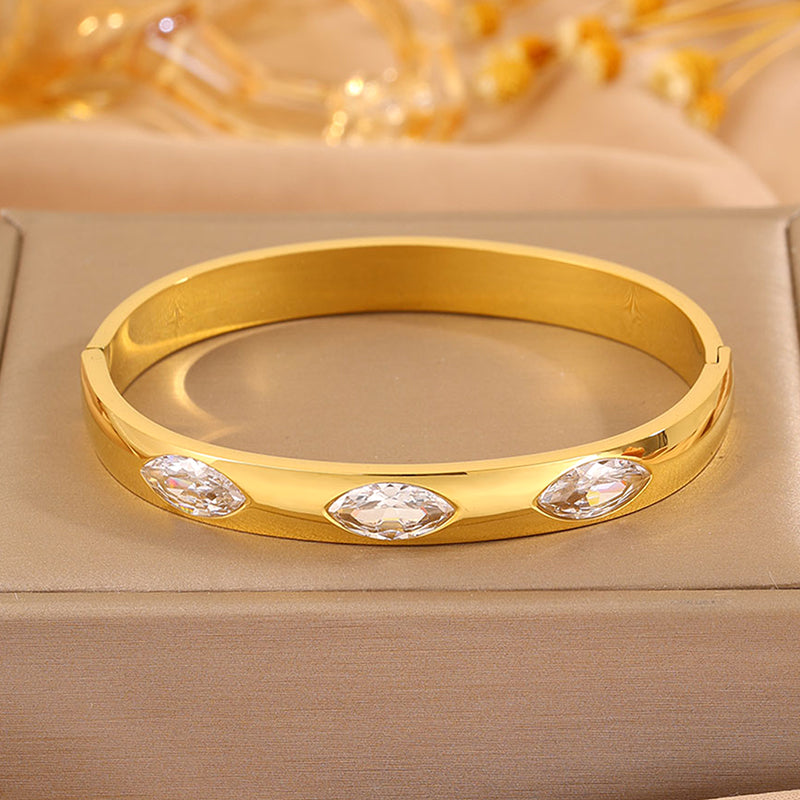 Roman Style Oval Bangle For St. Patrick Featuring 304 Stainless Steel With 18K Real Gold Plated And Stone-Free Inlay