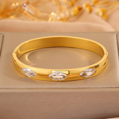 Roman Style Oval Bangle For St. Patrick Featuring 304 Stainless Steel With 18K Real Gold Plated And Stone-Free Inlay