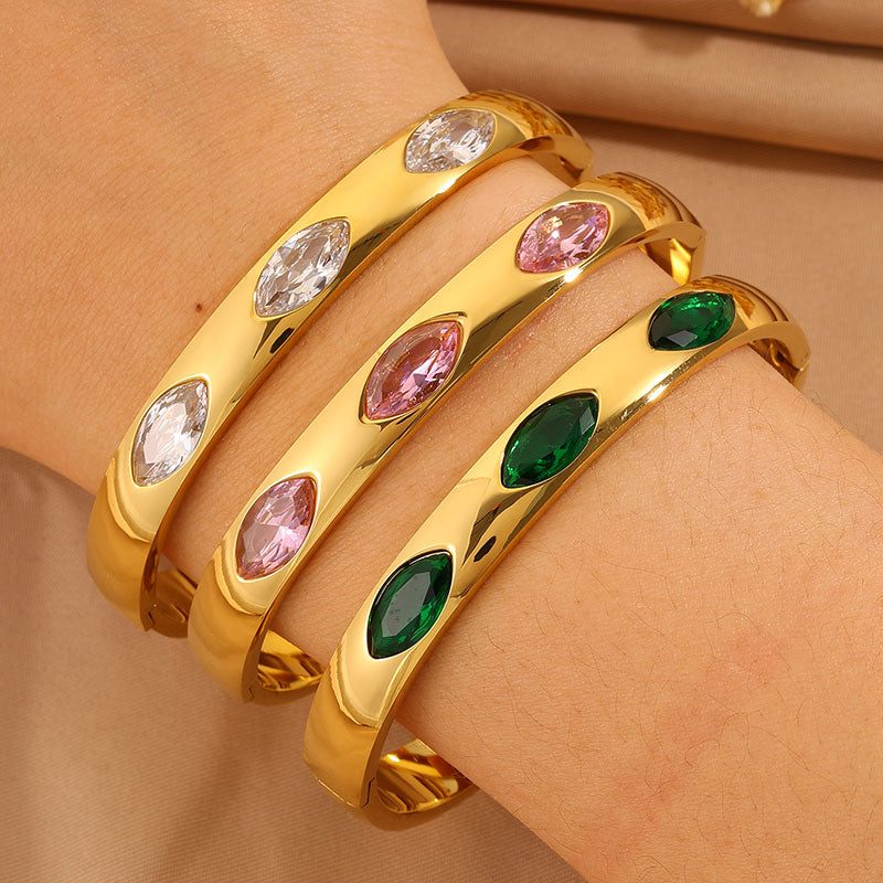 Roman Style Oval Bangle For St. Patrick Featuring 304 Stainless Steel With 18K Real Gold Plated And Stone-Free Inlay