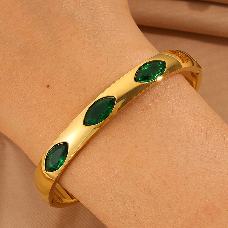 Roman Style Oval Bangle For St. Patrick Featuring 304 Stainless Steel With 18K Real Gold Plated And Stone-Free Inlay