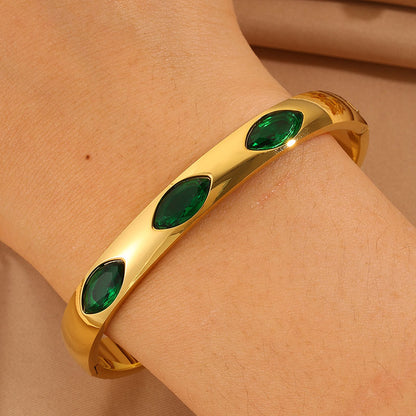Roman Style Oval Bangle For St. Patrick Featuring 304 Stainless Steel With 18K Real Gold Plated And Stone-Free Inlay