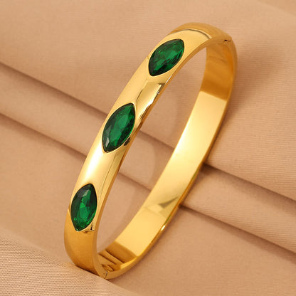 Roman Style Oval Bangle For St. Patrick Featuring 304 Stainless Steel With 18K Real Gold Plated And Stone-Free Inlay