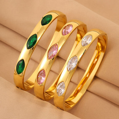 Roman Style Oval Bangle For St. Patrick Featuring 304 Stainless Steel With 18K Real Gold Plated And Stone-Free Inlay
