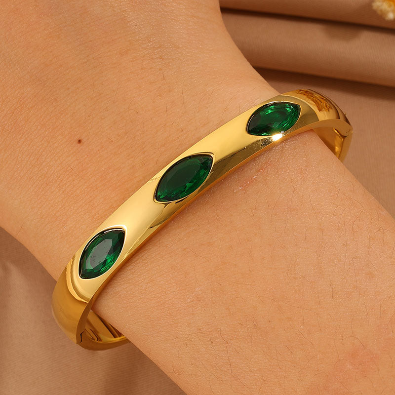 Roman Style Oval Bangle For St. Patrick Featuring 304 Stainless Steel With 18K Real Gold Plated And Stone-Free Inlay