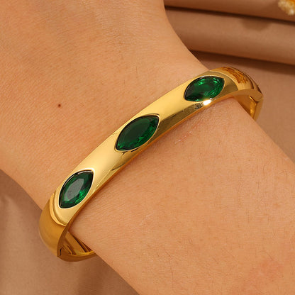 Roman Style Oval Bangle For St. Patrick Featuring 304 Stainless Steel With 18K Real Gold Plated And Stone-Free Inlay