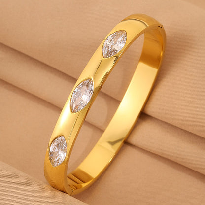 Roman Style Oval Bangle For St. Patrick Featuring 304 Stainless Steel With 18K Real Gold Plated And Stone-Free Inlay