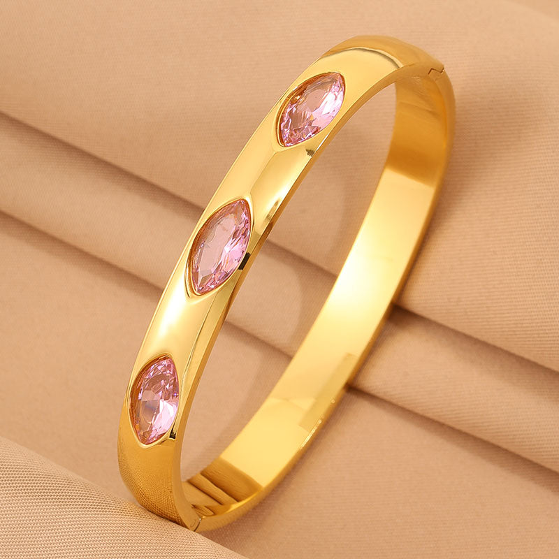 Roman Style Oval Bangle For St. Patrick Featuring 304 Stainless Steel With 18K Real Gold Plated And Stone-Free Inlay
