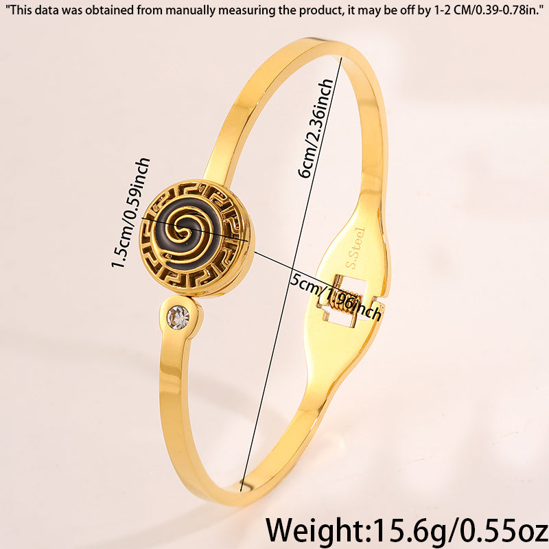 Roman Style Circle Bangle For Wedding Season, 304 Stainless Steel With 18K Real Gold Plated And Rhinestones Inlay