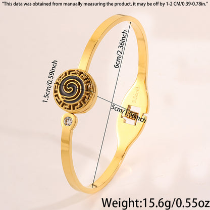 Roman Style Circle Bangle For Wedding Season, 304 Stainless Steel With 18K Real Gold Plated And Rhinestones Inlay