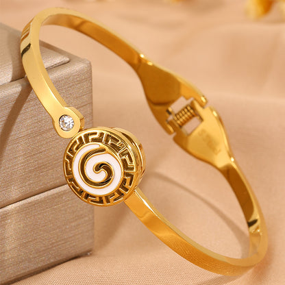 Roman Style Circle Bangle For Wedding Season, 304 Stainless Steel With 18K Real Gold Plated And Rhinestones Inlay