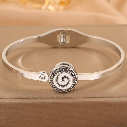 Roman Style Circle Bangle For Wedding Season, 304 Stainless Steel With 18K Real Gold Plated And Rhinestones Inlay