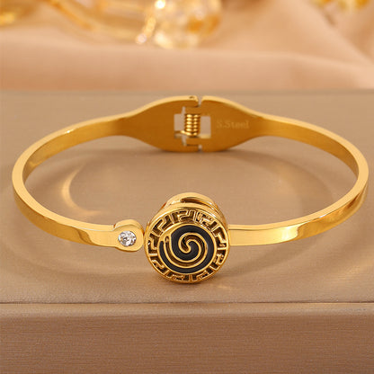 Roman Style Circle Bangle For Wedding Season, 304 Stainless Steel With 18K Real Gold Plated And Rhinestones Inlay