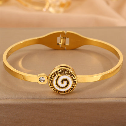 Roman Style Circle Bangle For Wedding Season, 304 Stainless Steel With 18K Real Gold Plated And Rhinestones Inlay