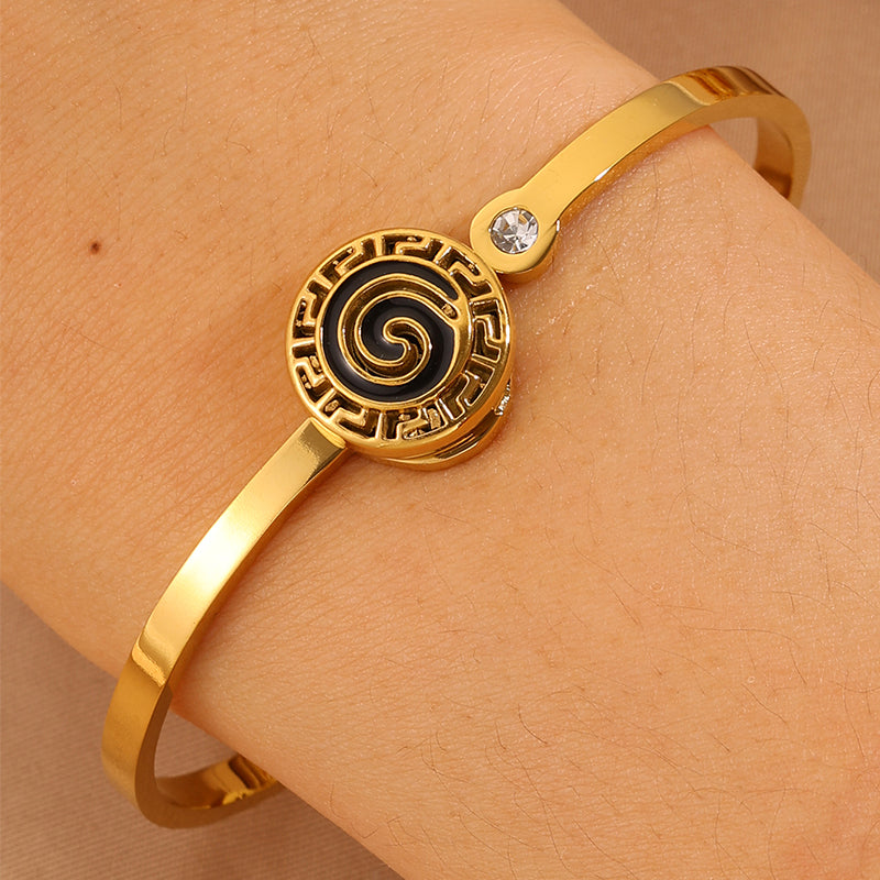 Roman Style Circle Bangle For Wedding Season, 304 Stainless Steel With 18K Real Gold Plated And Rhinestones Inlay