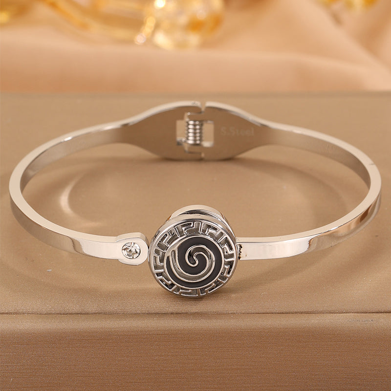 Roman Style Circle Bangle For Wedding Season, 304 Stainless Steel With 18K Real Gold Plated And Rhinestones Inlay