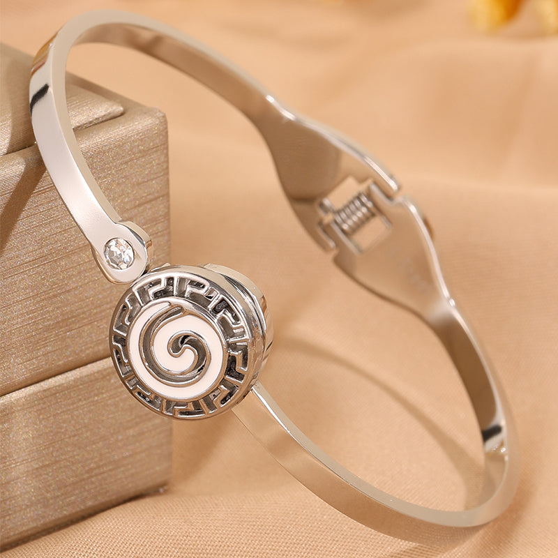Roman Style Circle Bangle For Wedding Season, 304 Stainless Steel With 18K Real Gold Plated And Rhinestones Inlay