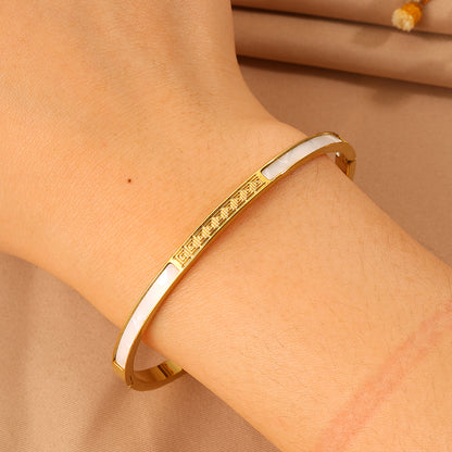 Solid Color Unisex Bangle For Super Bowl Featuring 304 Stainless Steel With 18K Real Gold Plated And Stone-Free Inlay