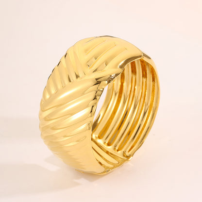 Solid Color Roman Style Bangle For Super Bowl Featuring 304 Stainless Steel With 18K Real Gold Plated Finish And Stone-Free Inlay