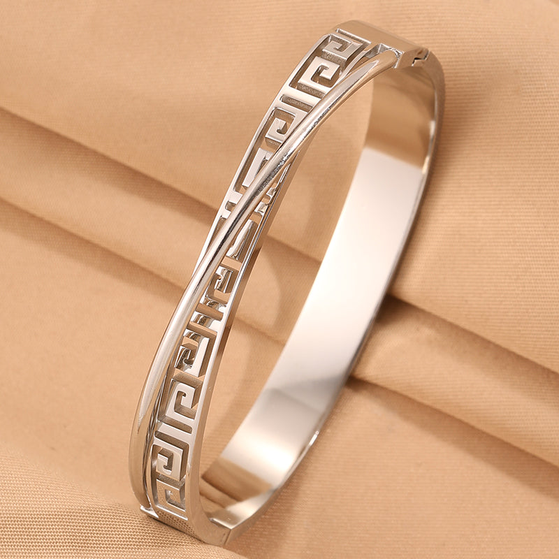 Solid Color Unisex Bangle For Back To School, 304 Stainless Steel With 18K Real Gold Plated, Stone-Free Design