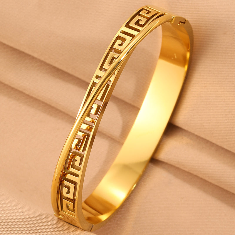 Solid Color Unisex Bangle For Back To School, 304 Stainless Steel With 18K Real Gold Plated, Stone-Free Design