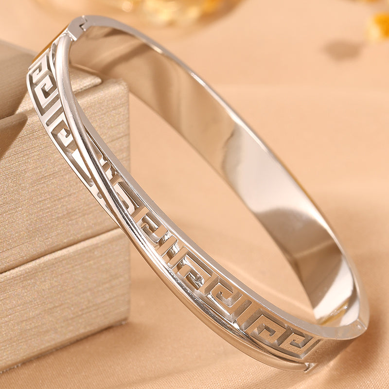 Solid Color Unisex Bangle For Back To School, 304 Stainless Steel With 18K Real Gold Plated, Stone-Free Design