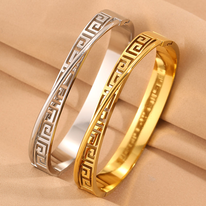 Solid Color Unisex Bangle For Back To School, 304 Stainless Steel With 18K Real Gold Plated, Stone-Free Design