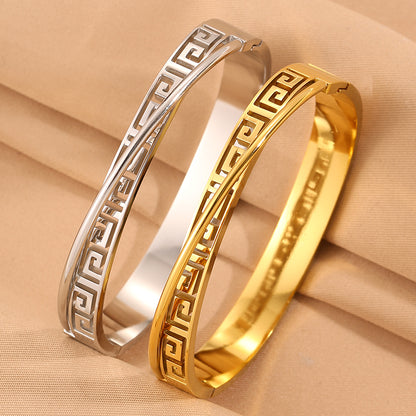 Solid Color Unisex Bangle For Back To School, 304 Stainless Steel With 18K Real Gold Plated, Stone-Free Design