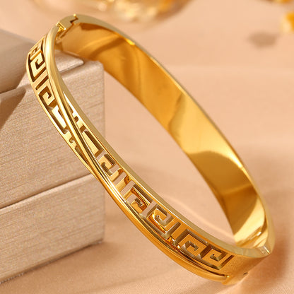 Solid Color Unisex Bangle For Back To School, 304 Stainless Steel With 18K Real Gold Plated, Stone-Free Design