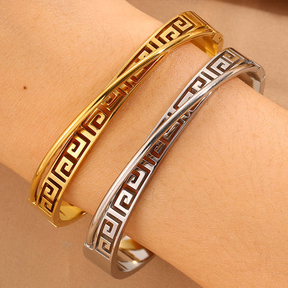 Solid Color Unisex Bangle For Back To School, 304 Stainless Steel With 18K Real Gold Plated, Stone-Free Design