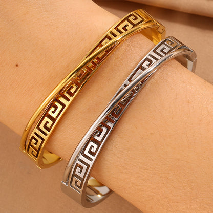Solid Color Unisex Bangle For Back To School, 304 Stainless Steel With 18K Real Gold Plated, Stone-Free Design