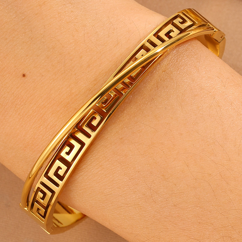 Solid Color Unisex Bangle For Back To School, 304 Stainless Steel With 18K Real Gold Plated, Stone-Free Design