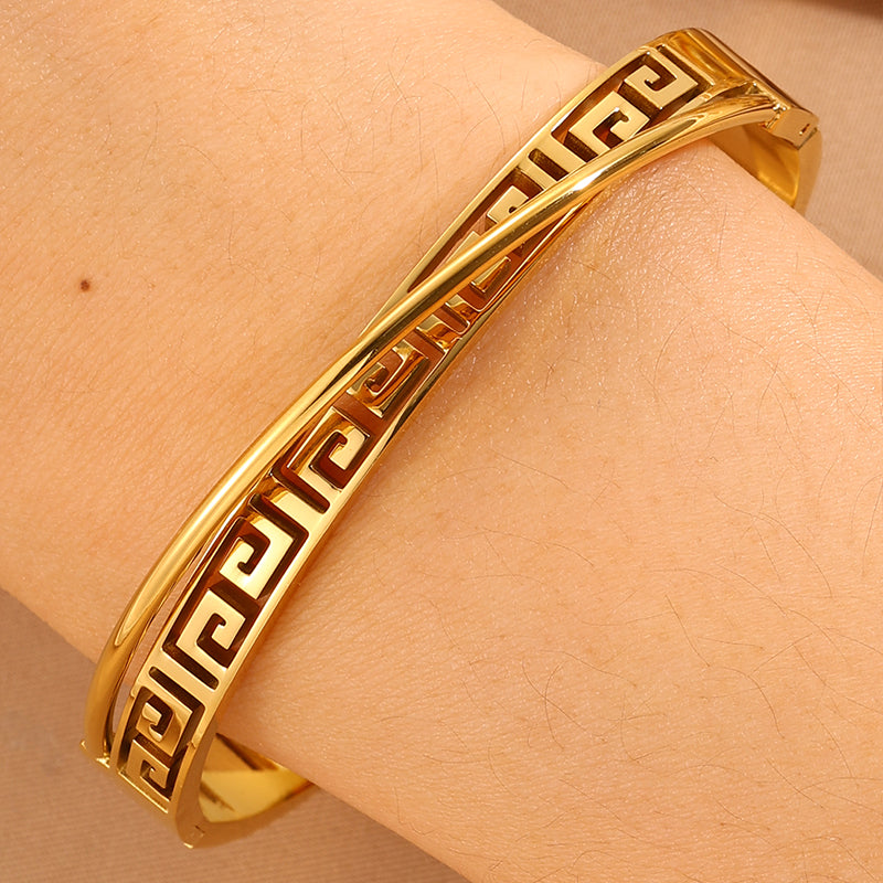 Solid Color Unisex Bangle For Back To School, 304 Stainless Steel With 18K Real Gold Plated, Stone-Free Design