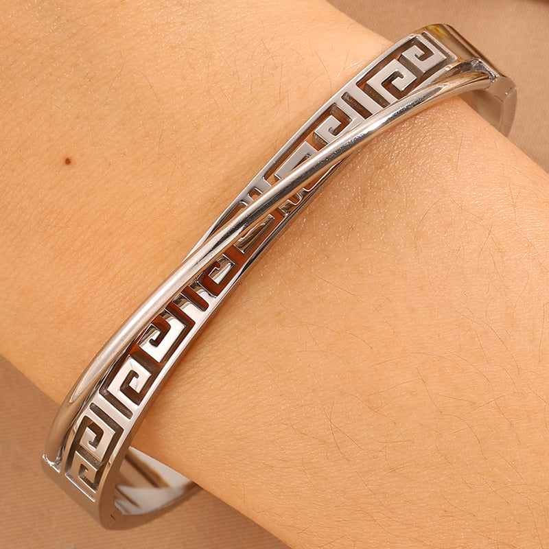 Solid Color Unisex Bangle For Back To School, 304 Stainless Steel With 18K Real Gold Plated, Stone-Free Design