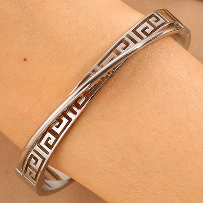Solid Color Unisex Bangle For Back To School, 304 Stainless Steel With 18K Real Gold Plated, Stone-Free Design