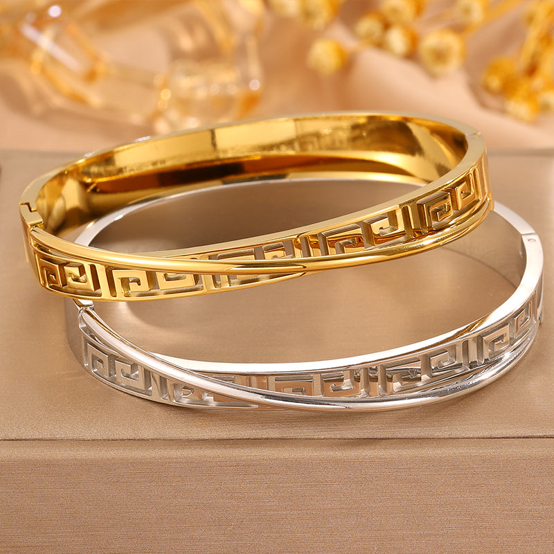Solid Color Unisex Bangle For Back To School, 304 Stainless Steel With 18K Real Gold Plated, Stone-Free Design