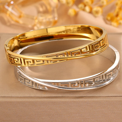 Solid Color Unisex Bangle For Back To School, 304 Stainless Steel With 18K Real Gold Plated, Stone-Free Design