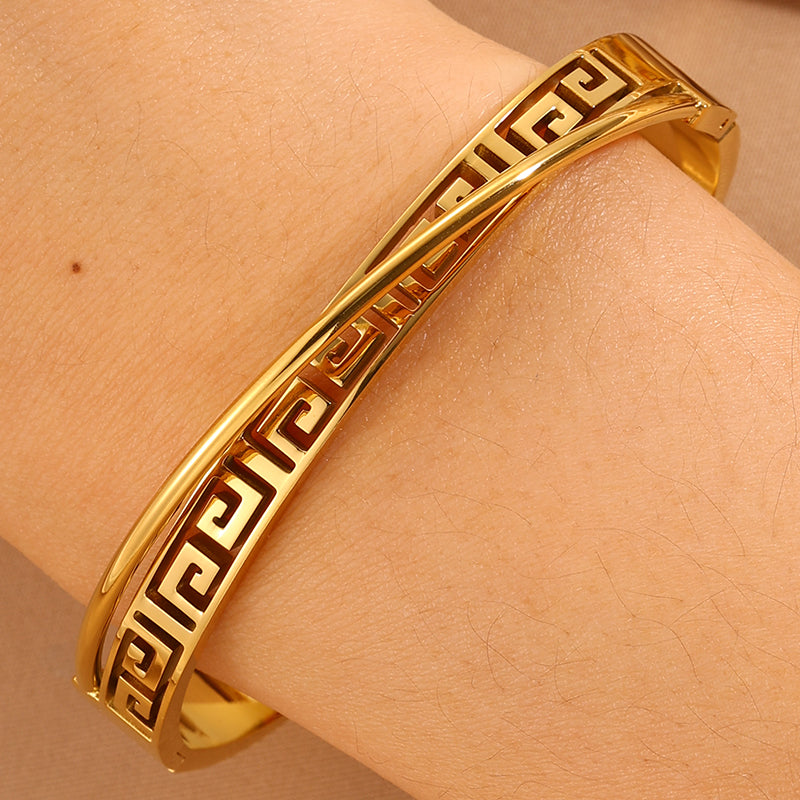 Solid Color Unisex Bangle For Back To School, 304 Stainless Steel With 18K Real Gold Plated, Stone-Free Design