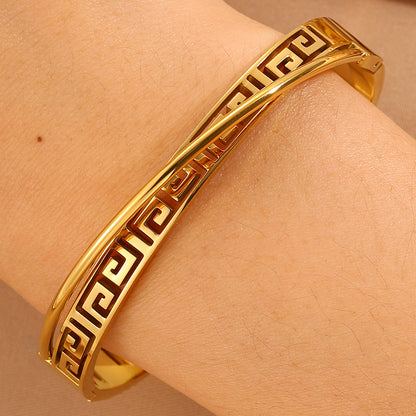 Solid Color Unisex Bangle For Back To School, 304 Stainless Steel With 18K Real Gold Plated, Stone-Free Design