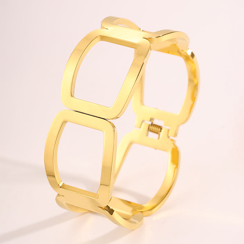 For Wedding Season Solid Color Unisex Bangle Made Of 304 Stainless Steel With 18K Real Gold Plating And Stone-Free Inlay