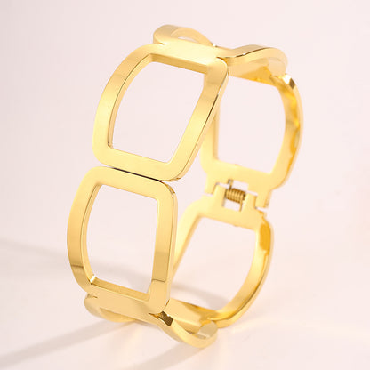 For Wedding Season Solid Color Unisex Bangle Made Of 304 Stainless Steel With 18K Real Gold Plating And Stone-Free Inlay
