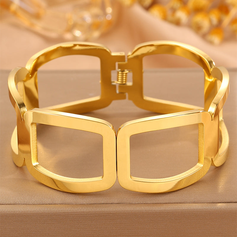 For Wedding Season Solid Color Unisex Bangle Made Of 304 Stainless Steel With 18K Real Gold Plating And Stone-Free Inlay