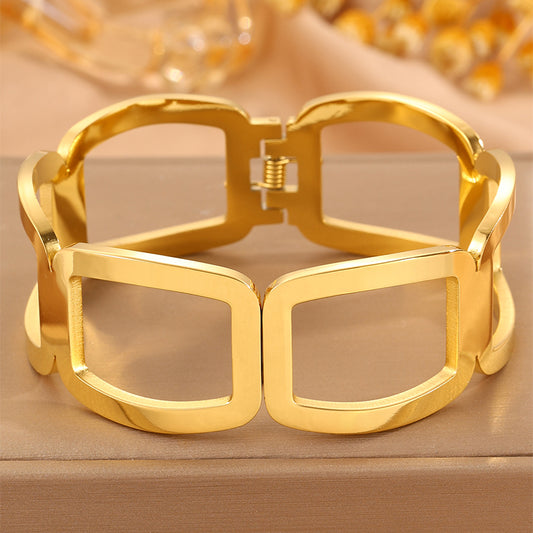 For Wedding Season Solid Color Unisex Bangle Made Of 304 Stainless Steel With 18K Real Gold Plating And Stone-Free Inlay
