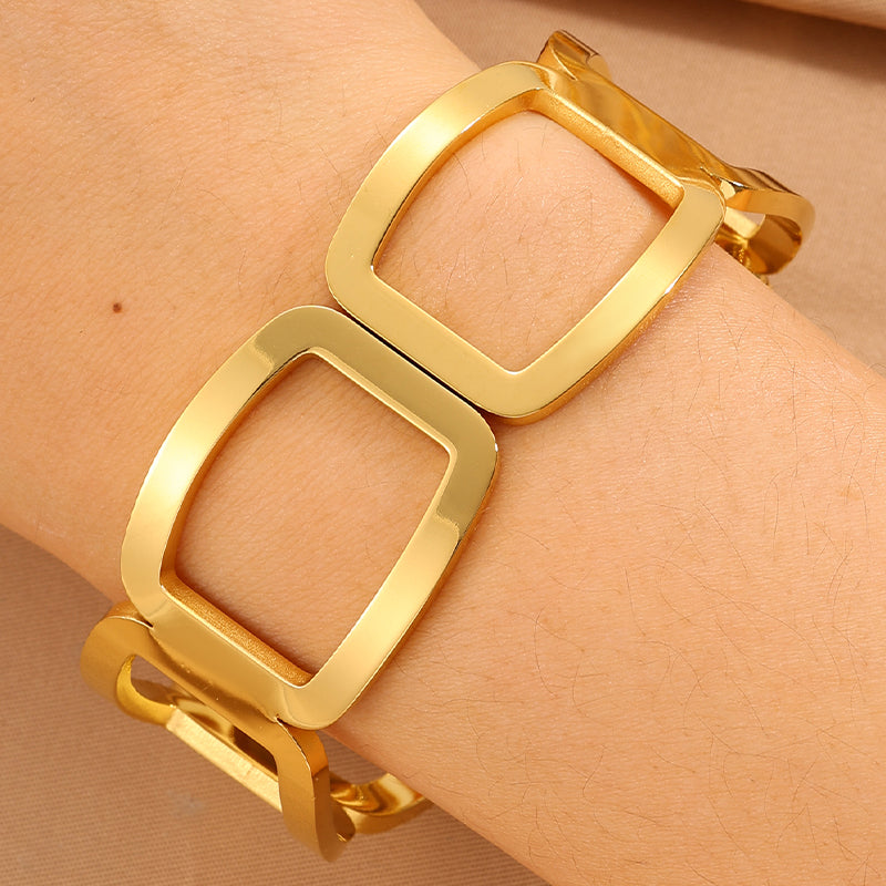 For Wedding Season Solid Color Unisex Bangle Made Of 304 Stainless Steel With 18K Real Gold Plating And Stone-Free Inlay