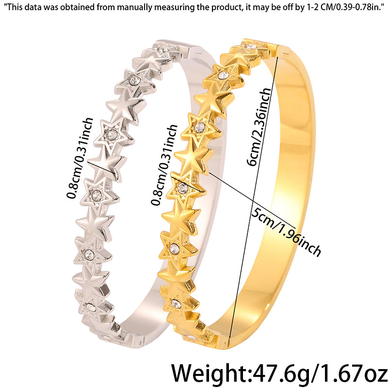 Star Pattern New Year Bangle For Unisex Featuring 304 Stainless Steel With 18K Real Gold Plated Finish