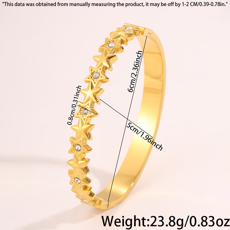 Star Pattern New Year Bangle For Unisex Featuring 304 Stainless Steel With 18K Real Gold Plated Finish