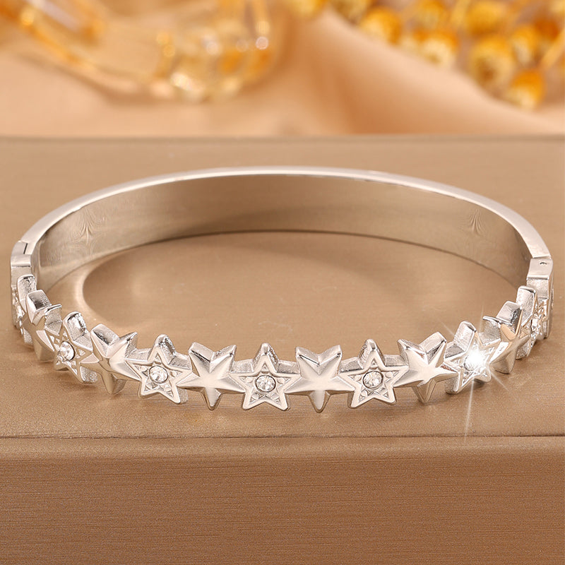 Star Pattern New Year Bangle For Unisex Featuring 304 Stainless Steel With 18K Real Gold Plated Finish
