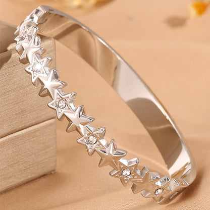 Star Pattern New Year Bangle For Unisex Featuring 304 Stainless Steel With 18K Real Gold Plated Finish