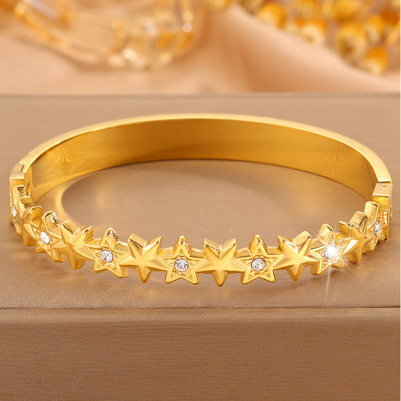 Star Pattern New Year Bangle For Unisex Featuring 304 Stainless Steel With 18K Real Gold Plated Finish